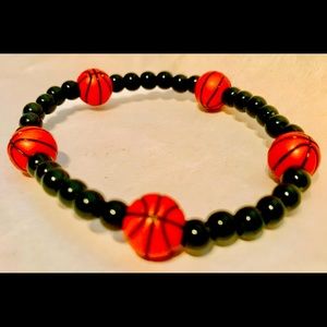 BASKETBALL AND BLACK BEADED UNISEX SPORTS BRACELET